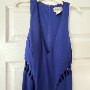 Blue long open side maxi prom dress